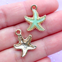 Starfish Enamel Charms | Star Fish Charm | Marine Life Pendant | Oceanic Jewelry Making (2pcs / Light Green / 15mm x 18mm)