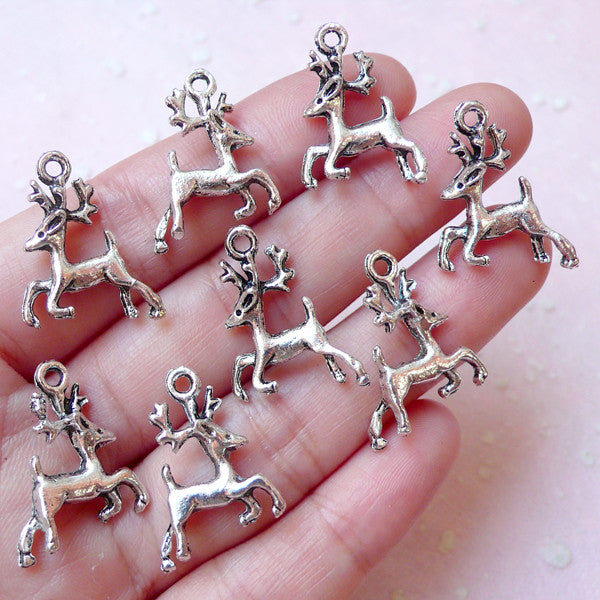 Reindeer Charm / Deer Charm (8pcs / 16mm x 21mm / Tibetan Silver / 2 Sided) Animal Christmas Jewelry Favor Charm Party Decoration CHM893