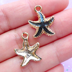Enamel Starfish Charms | Sea Star Pendant | Marine Life Charm | Beach Jewelry Supplies (2pcs / Black / 15mm x 18mm)