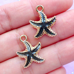 Enamel Starfish Charms | Sea Star Pendant | Marine Life Charm | Beach Jewelry Supplies (2pcs / Black / 15mm x 18mm)