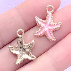 Starfish Enameled Charms | Sea Star Charm | Star Fish Pendant | Marine Life Jewellery Making | Beach Decoration (2pcs / Light Pink / 15mm x 18mm)