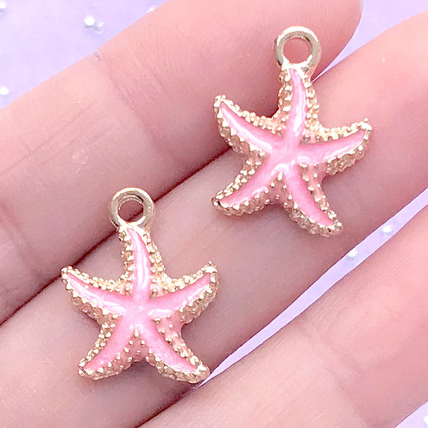 Starfish Enameled Charms | Sea Star Charm | Star Fish Pendant | Marine Life Jewellery Making | Beach Decoration (2pcs / Light Pink / 15mm x 18mm)