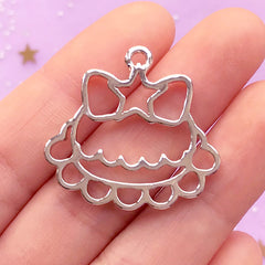 Dessert Open Bezel Pendant | Cake Charm | Kawaii Deco Frame | UV Resin Jewelry Making (1 piece / Silver / 30mm x 28mm)