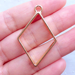 Rhombus Open Backed Bezel Pendant for Resin Filling | Geometric Outline Charm | Deco Frame for UV Resin Jewelry Making (1 piece / Gold / 26mm x 40mm / 2 Sided)