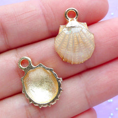 Scallop Shell Enamel Charms | Seashell Pendant | Sea Shell Charm | Nautical Jewelry Supplies (2pcs / Pink Beige / 13mm x 19mm)
