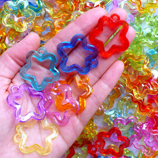 Acrylic Hollow Star Charms | Kawaii Star Outline Charm | Chunky Jewellery Supplies (15 pcs / Assorted Colorful Mix / 30mm x 29mm)