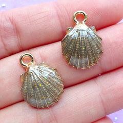 Enamel Scallop Shell Charms | Sea Shell Pendant | Seashell Charm | Beach Jewellery Making (2pcs / Brown / 13mm x 19mm)