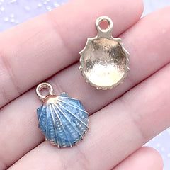 Enamel Seashell Charms | Scallop Shell Pendant | Nautical Charm | Oceanic Jewellery Supplies (2pcs / Blue / 13mm x 19mm)