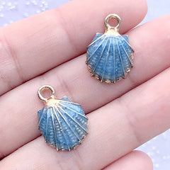 Enamel Seashell Charms | Scallop Shell Pendant | Nautical Charm | Oceanic Jewellery Supplies (2pcs / Blue / 13mm x 19mm)