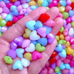 Small Acrylic Heart Beads | Kawaii Chunky Bead | Colorful Plastic Beads | Cute Jewelry Supplies (30 pcs / Assorted Color Mix / 12mm x 11mm)