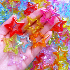Large Acrylic Star Outline Beads | Colorful Chunky Bead | Kawaii Plastic Beads | Cute Jewellery Supplies (10 pcs / Assorted Color Mix / 35mm x 34mm)