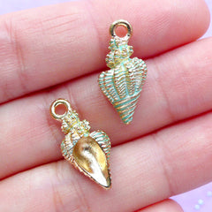 Horse Conch Enamel Charms | 3D Seashell Charm | Sea Shell Pendant | Marine Life Jewelry Supplies (2pcs / Green / 9mm x 20mm)