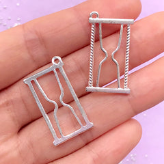 Hourglass Open Backed Bezel | UV Resin Jewellery Supplies | Sand Clock Deco Frame | Sand Timer Pendant (2 pcs / Silver / 16mm x 28mm)