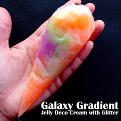 Galaxy Jelly Whip Cream with Glitter | Kawaii Deco Cream Clay | Fake Whipped Cream | Phone Case Decoration | Sweets Deco Supplies (50g / Translucent Orange / FREE Pastry Bag)