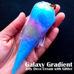 Galaxy Gradient Whipped Cream with Glitter | Kawaii Decoden | Jelly Cream Clay | Mahou Kei Deco Whip Cream | Sweet Whip Case Supplies (50g / Translucent Blue / FREE Pastry Bag)