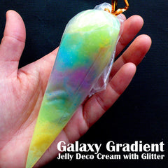 Rainbow Gradient Deco Cream with Glitter | Kawaii Jelly Whip Cream | Mahou Kei Decoden | Magical Whipped Cream (50g / Translucent Yellow / FREE Pastry Bag)