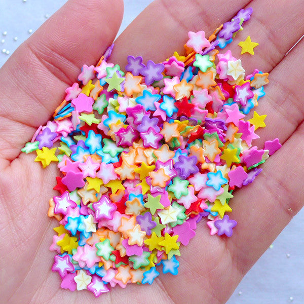 Colorful Fimo Star Slices | Kawaii Nail Designs | Polymer Clay Cane Supplies | Filling Materials for UV Resin Crafts (250-300pcs by Random)