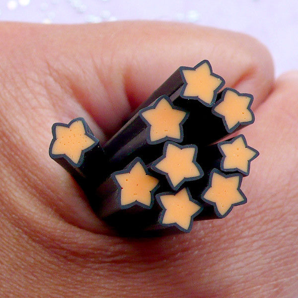 Star with Outline Fimo Canes | Polymer Clay Cane for Resin Crafts | Halloween Nail Art & Card Making (Black & Orange)