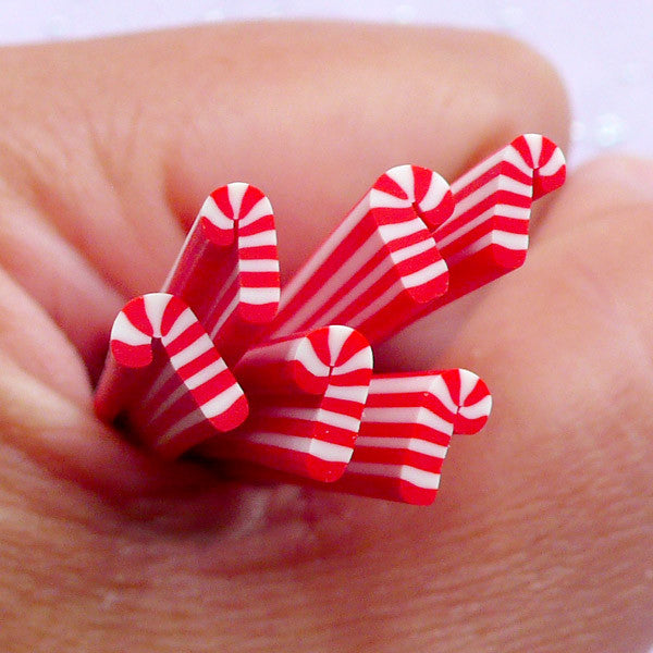 Miniature Christmas Candy Stick Polymer Clay Cane | Tiny Mini Peppermint Fimo Canes | Christmas Sweets Nail Design