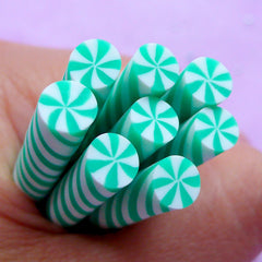Peppermint Polymer Clay Cane | Swirl Candy Fimo Cane | Kawaii Food Crafts | Nail Designs | Dollhouse Sweet Supplies (Green)