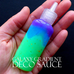 Galaxy Gradient Deco Sauce | Glittery Glue in Rainbow Color | Colorful Toppings | Kawaii Decoden Craft Supplies | Scrapbooking (Green Blue Purple / 22ml)