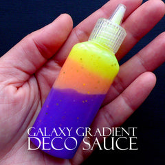 Glittery Deco Sauce in Galaxy Color | Color Glue in Rainbow Gradient | Decoden Phone Case | Kawaii Sweets Jewelry Making | Card Making (Purple Orange Yellow / 22ml)