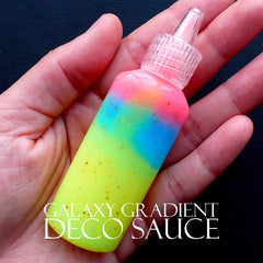 Rainbow Gradient Deco Sauce with Glitter | Glue in Galaxy Color | Kawaii Phone Case | Decoden Supplies | Food Jewelry DIY | Card Decoration (Yellow Blue Pink / 22ml)