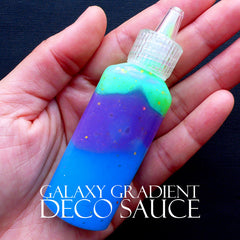 Kawaii Deco Sauce in Galaxy Gradient Color | Glittery Glue | Phone Case Decoration | Mahou Kei Decoden | Scrapbook Supplies (Blue Purple Green / 22ml)