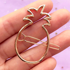 Pineapple Open Bezel Hair Clip | Tropical Fruit Deco Frame | UV Resin Jewellery Making | Kawaii Craft Supplies (1 piece / Gold / 28mm x 48mm)