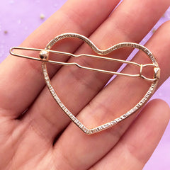 Heart Outline Open Backed Bezel Hair Clip | Deco Frame for UV Resin Filling | Kawaii Resin Jewellery Supplies (1 piece / Gold / 40mm x 33mm)