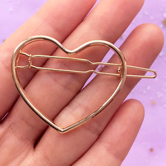 Heart Outline Open Backed Bezel Hair Clip | Deco Frame for UV Resin Filling | Kawaii Resin Jewellery Supplies (1 piece / Gold / 40mm x 33mm)