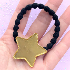 Star Bezel Tray with Black Hair Tie | Cute Bezel Setting | Kawaii Resin Jewellery Supplies | Hair Accessories DIY (1 piece / Gold and Black)