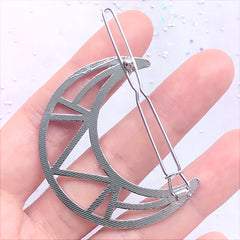 Open Bezel Hair Clip in Moon Shape | Kawaii Hair Jewelry Making | Deco Frame for Resin Crafts | Hair Findings (1 piece / Silver / 39mm x 47mm)