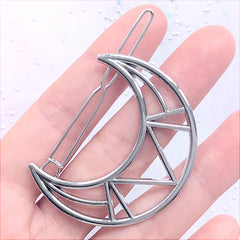 Open Bezel Hair Clip in Moon Shape | Kawaii Hair Jewelry Making | Deco Frame for Resin Crafts | Hair Findings (1 piece / Silver / 39mm x 47mm)