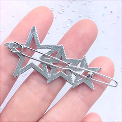 Starry Open Bezel Hair Clip | Kawaii Star Deco Frame for UV Resin Filling | Hair Jewelry Supplies (1 piece / Silver / 50mm x 28mm)