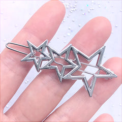 Starry Open Bezel Hair Clip | Kawaii Star Deco Frame for UV Resin Filling | Hair Jewelry Supplies (1 piece / Silver / 50mm x 28mm)