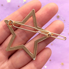Cute Star Open Bezel Hair Clip | Kawaii Deco Frame for UV Resin Jewellery Making | Hair Findings (1 piece / Gold / 47mm x 45mm)