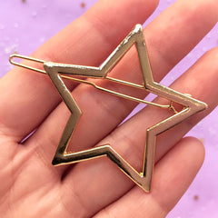 Cute Star Open Bezel Hair Clip | Kawaii Deco Frame for UV Resin Jewellery Making | Hair Findings (1 piece / Gold / 47mm x 45mm)
