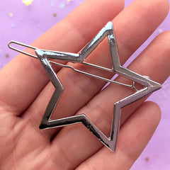 Big Star Open Backed Bezel Hair Clip | Deco Frame for UV Resin Filling | Resin Jewelry Supplies | Kawaii Hair Findings (1 piece / Silver / 47mm x 45mm)