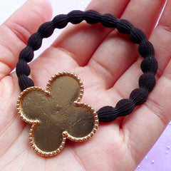 Kawaii Hair Tie with Four Leaf Clover Bezel Cup | Resin Jewellery DIY | Cute Hair Accessories | UV Resin Crafts (1 piece / Gold and Black)
