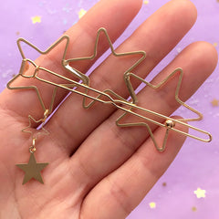 Kawaii Star Open Bezel Hair Clip | Outlined Star Deco Frame | UV Resin Jewellery Supplies | Cute Hair Findings (1 piece / Gold / 37mm x 69mm)