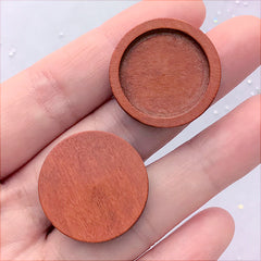 Round Wooden Bezel for UV Resin Art | Cabochon Setting | 20mm Cameo Tray | Resin Wood Jewellery DIY (3 pcs / 20mm / Orange Brown)