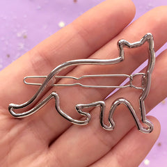 Kitty Open Bezel Hair Clip | UV Resin Jewellery Supplies | Kawaii Deco Frame for Resin Filling | Cute Hair Findings (1 piece / Silver / 53mm x 36mm)