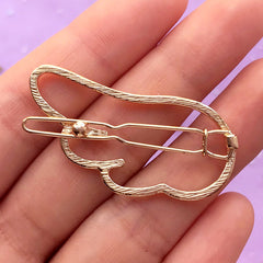 Angel Wing Open Bezel Hair Clip | Magical Girl Jewelry Supplies | Kawaii Deco Frame for UV Resin Filling | Cute Hair Findings (1 piece / Gold / 24mm x 42mm)