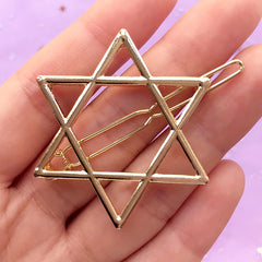 Star of David Open Bezel Hair Clip | Hexagram Deco Frame for UV Resin Filling | Sacred Geometry Jewery Supplies (1 piece / Gold / 39mm x 44mm)