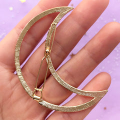 Crescent Moon Open Bezel Hair Clip | Outlined Moon Deco Frame for UV Resin Filling | Magical Girl Accessories Supplies (1 piece / Gold / 46mm x 61mm)