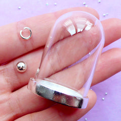 Dollhouse Glass Dome Pendant | The Little Prince Rose Jewellery DIY | Glass Terrarium Charm (Silver / 1 Set)