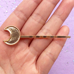 DEFECT Cute Hair Pin with Moon Bezel | UV Resin Jewellery Making | Magical Girl Hair Clip | Kawaii Hair Findings (1 piece / Gold)