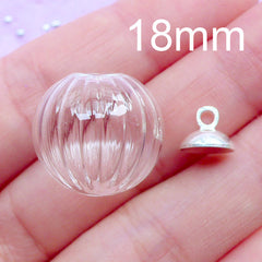 Fluted Glass Ball with Silver Cap | 18mm Glass Orb Charm | Small Glass Bubble | Glass Globe Pendant | Jewelry Findings (1 Set)