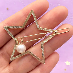 Twisted Star Open Bezel Hair Clip with Pearl | Kawaii UV Resin Jewellery Supplies | Cute Hair Accessories (1 piece / Gold / 46mm x 44mm)